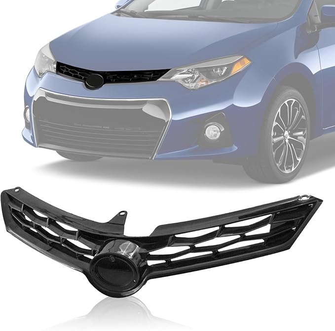 Front Bumper Upper Grille for 2014 2015 2016 Toyota Corolla S,ABS Gloss Black Upper Grill Replace for 5310002570 TO1200365