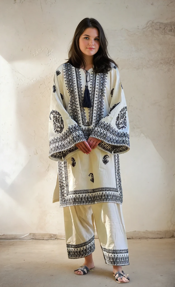 White bloom embroidery 2pc |Tyba Clothing 