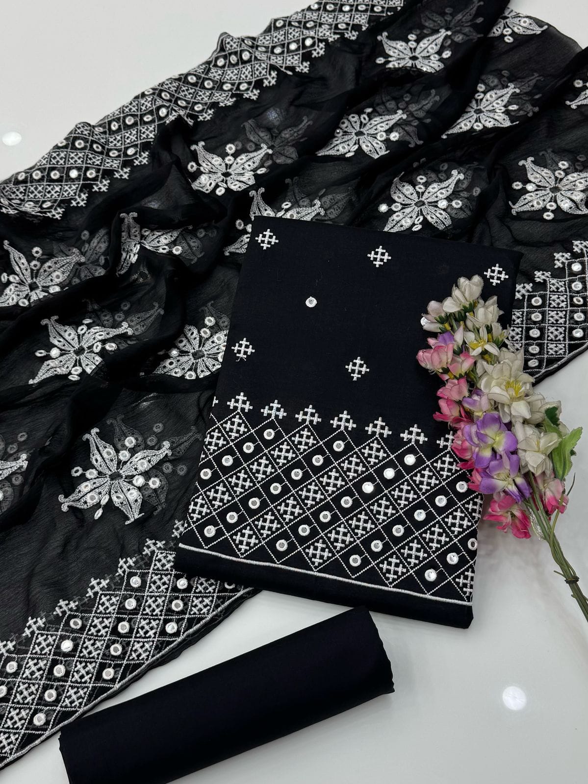 Sindhi sheesha embroidery unstiched 3pc