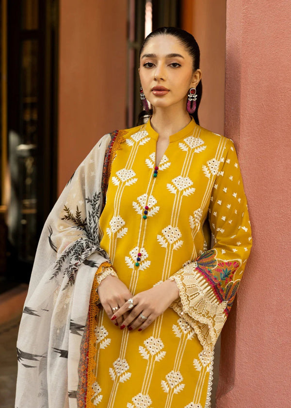 Yellow Floral Embroidered Dress-Coco Embroidery 3pc stiched 