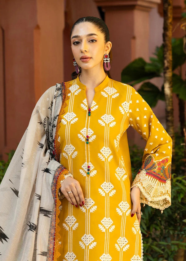 Yellow Floral Embroidered Dress-Coco Embroidery 3pc stiched 
