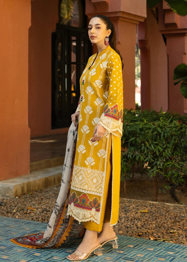 Yellow Floral Embroidered Dress-Coco Embroidery 3pc stiched 