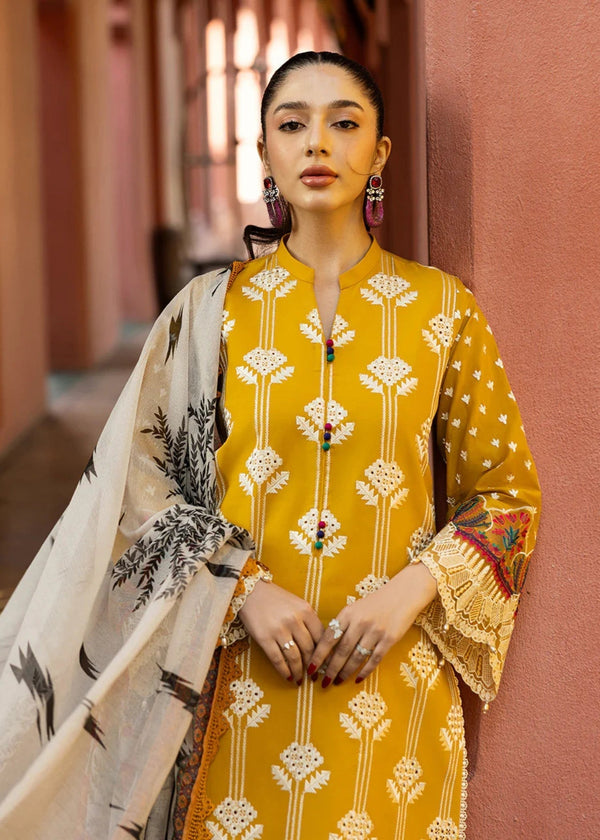 Yellow Floral Embroidered Dress-Coco Embroidery 3pc stiched 