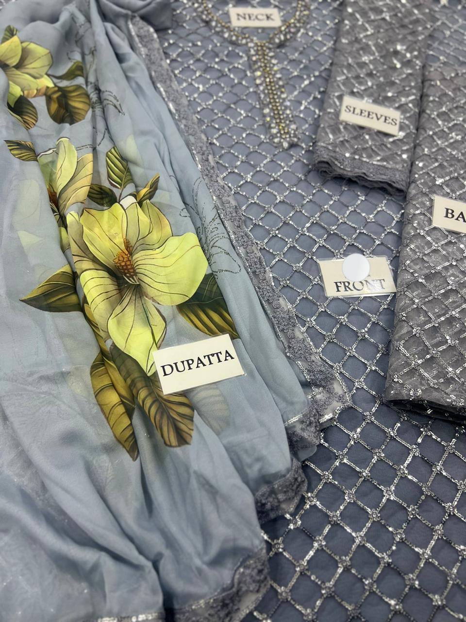 Lulusar Embroidered Blue Net Dress