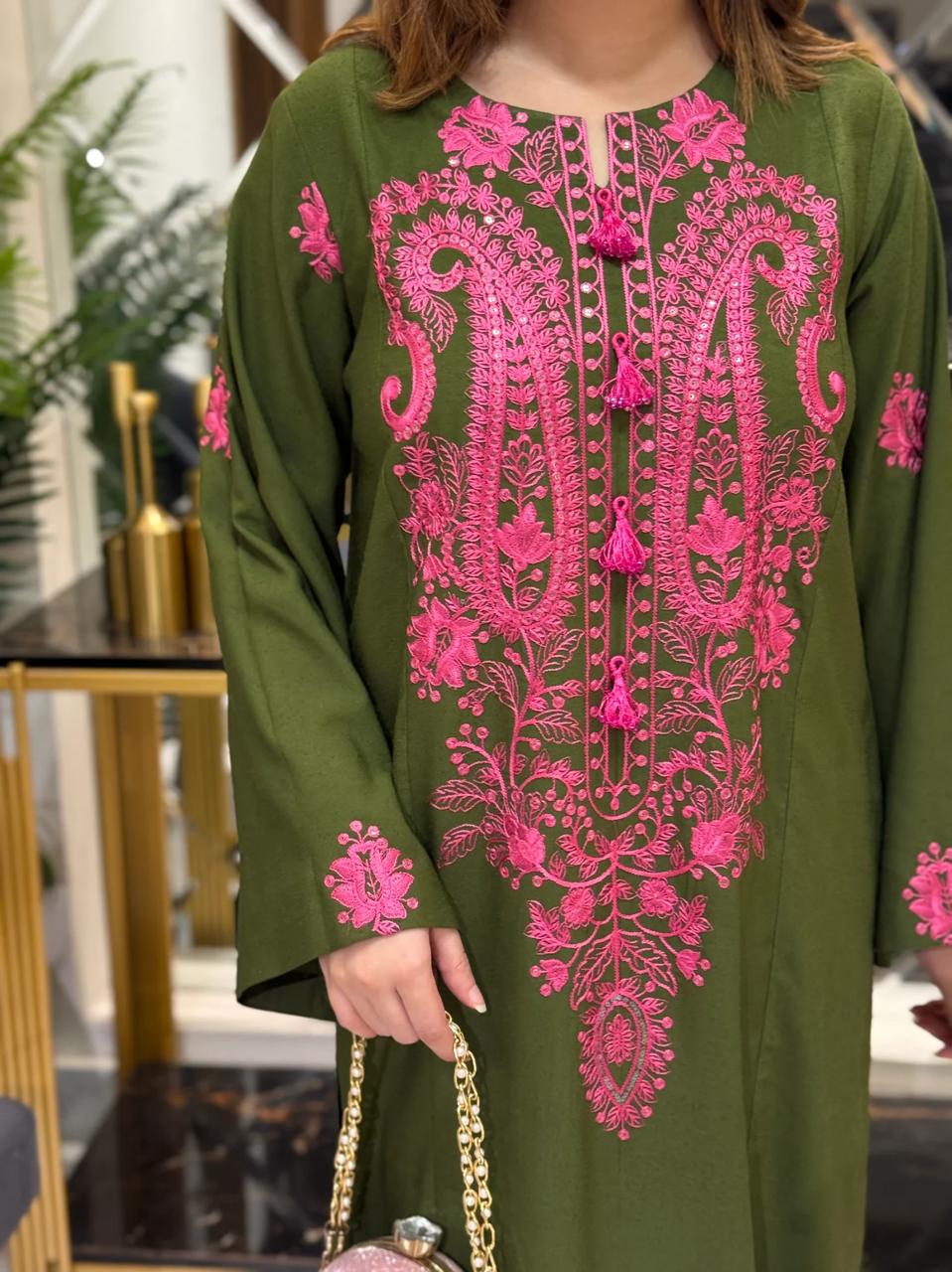 Embroidered Green Long dress