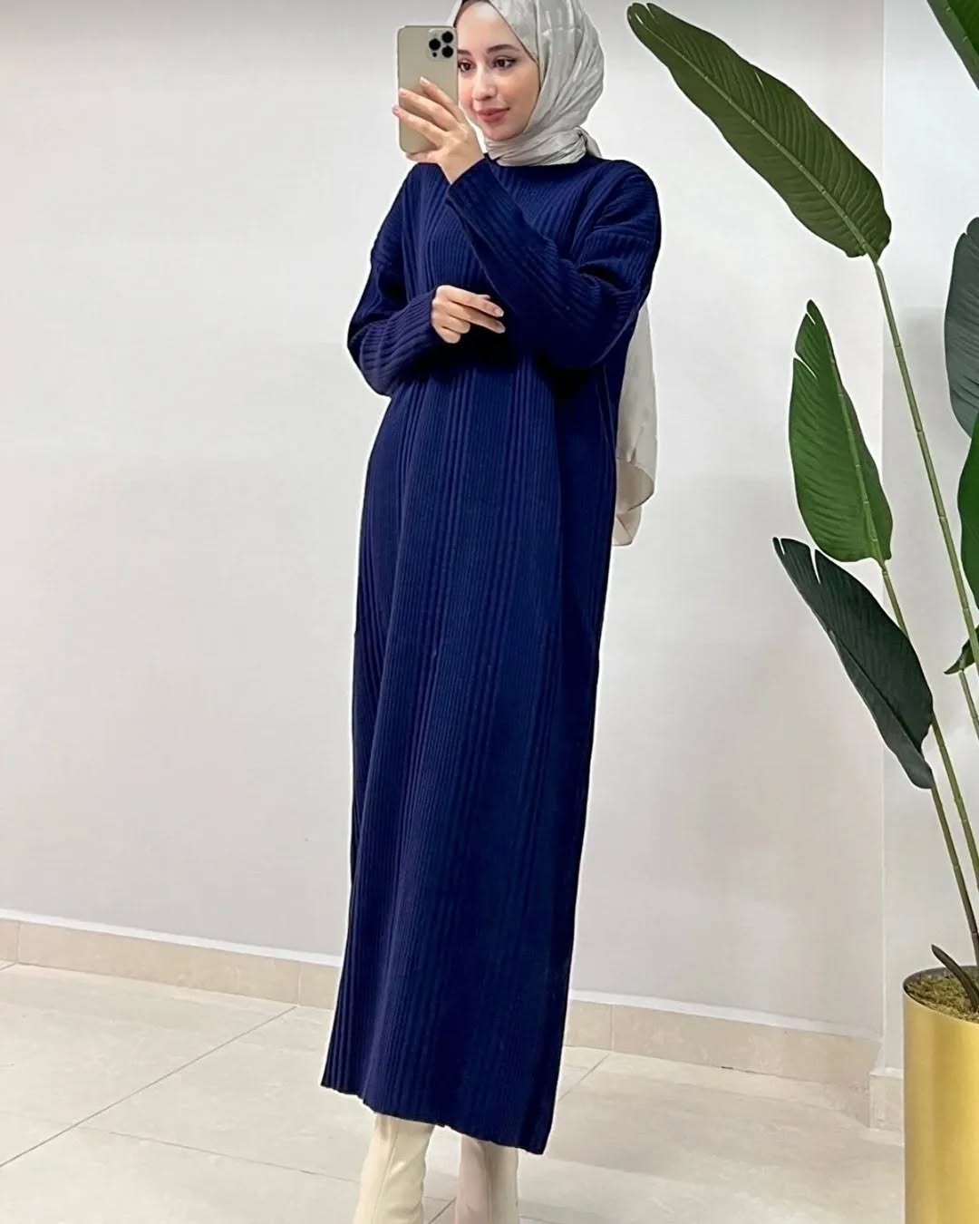 Rib Fabric Long Dress 2pc