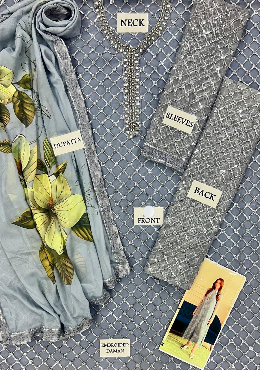 Lulusar Embroidered Blue Net Dress