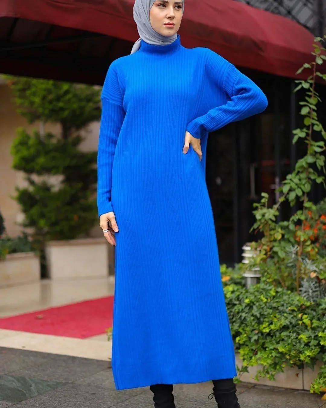 Rib Fabric Long Dress 2pc