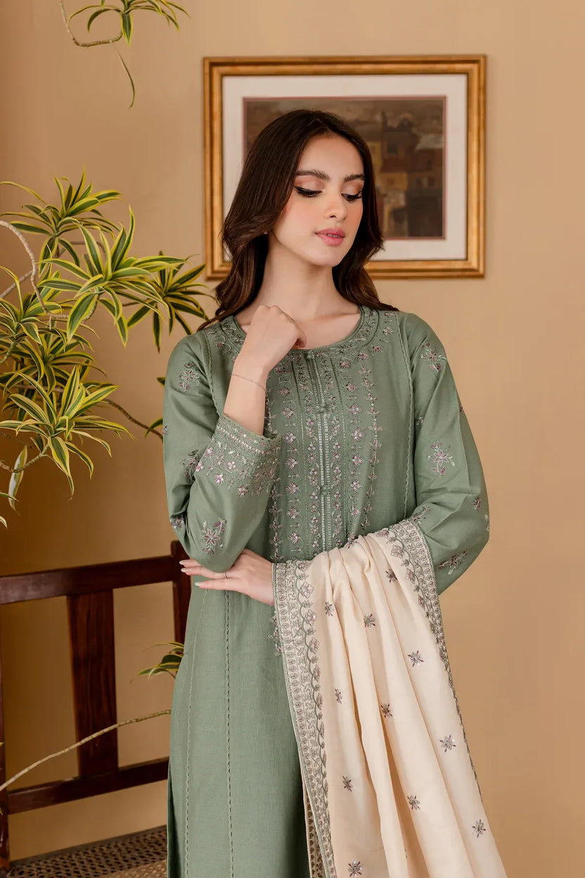 Zarnab 3pc | Embroidered Green Kurta Set