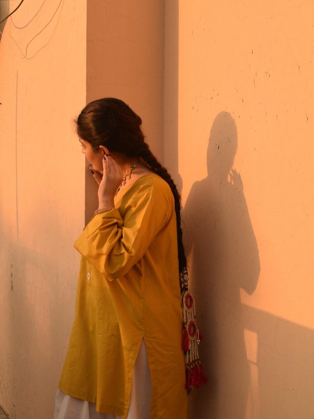 Yellow kurta and white Farshi set