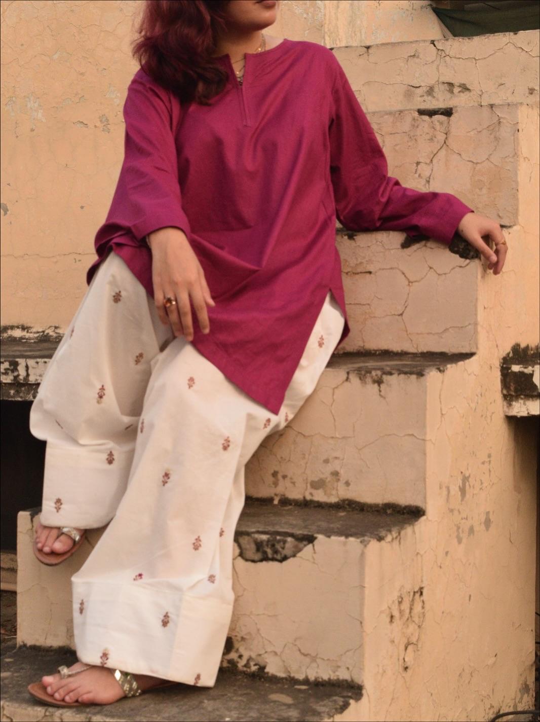 Maroon Kurti with White Farshi 