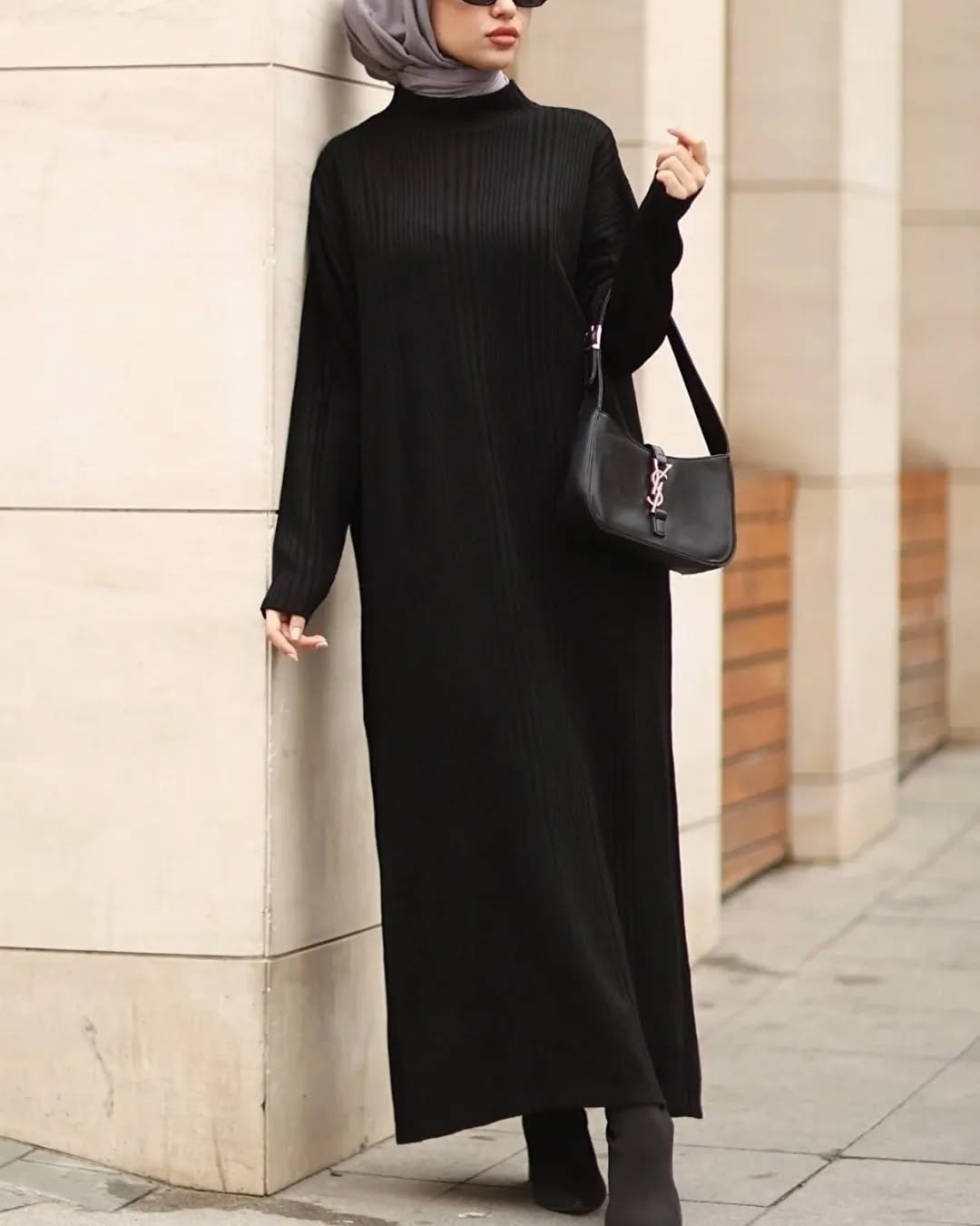 Rib Fabric Long Dress 2pc