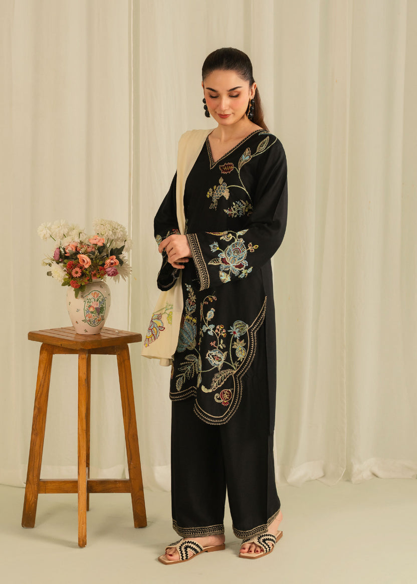 Embroidered Black Kurta Set