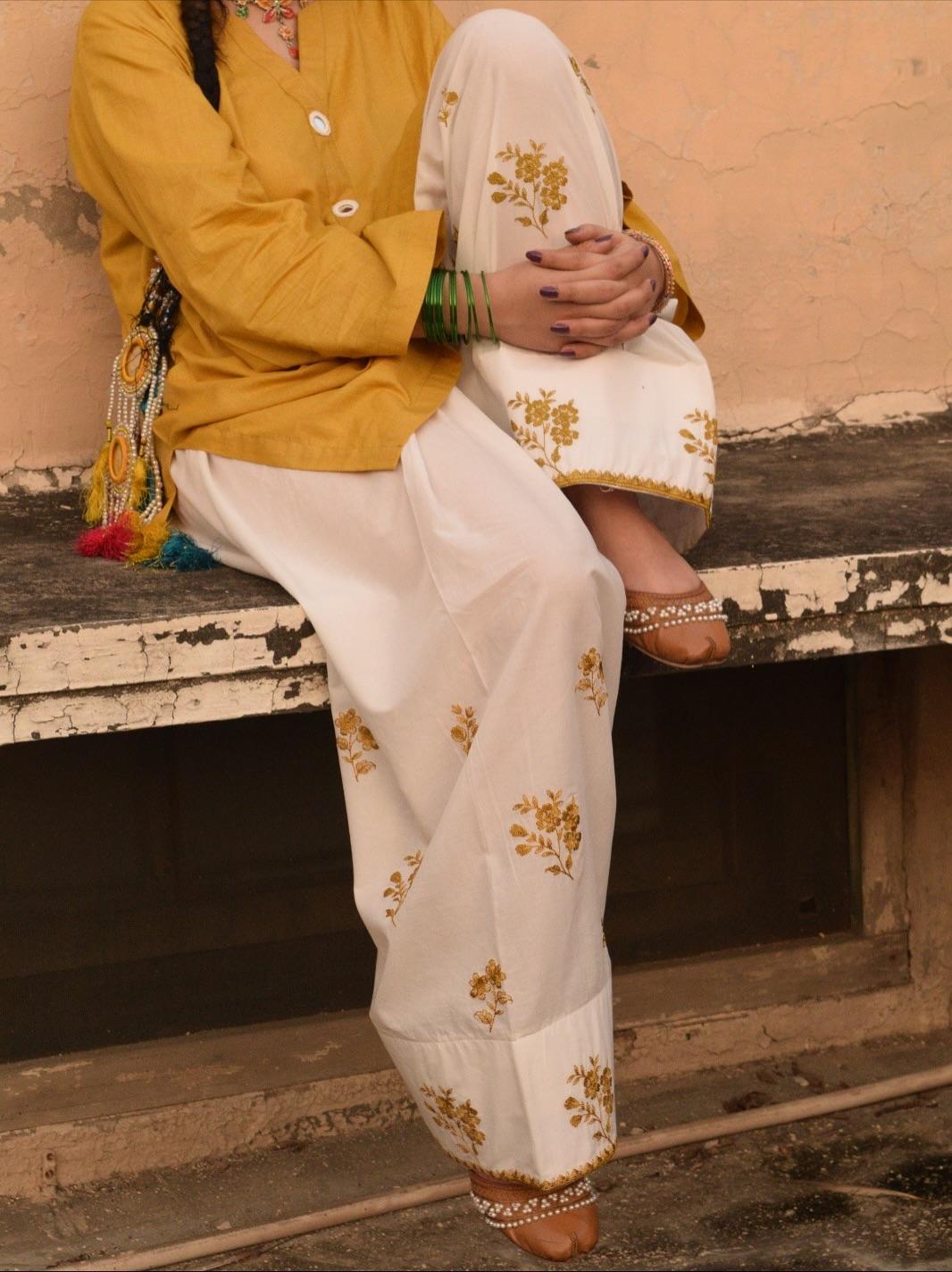 Yellow kurta and white Farshi set