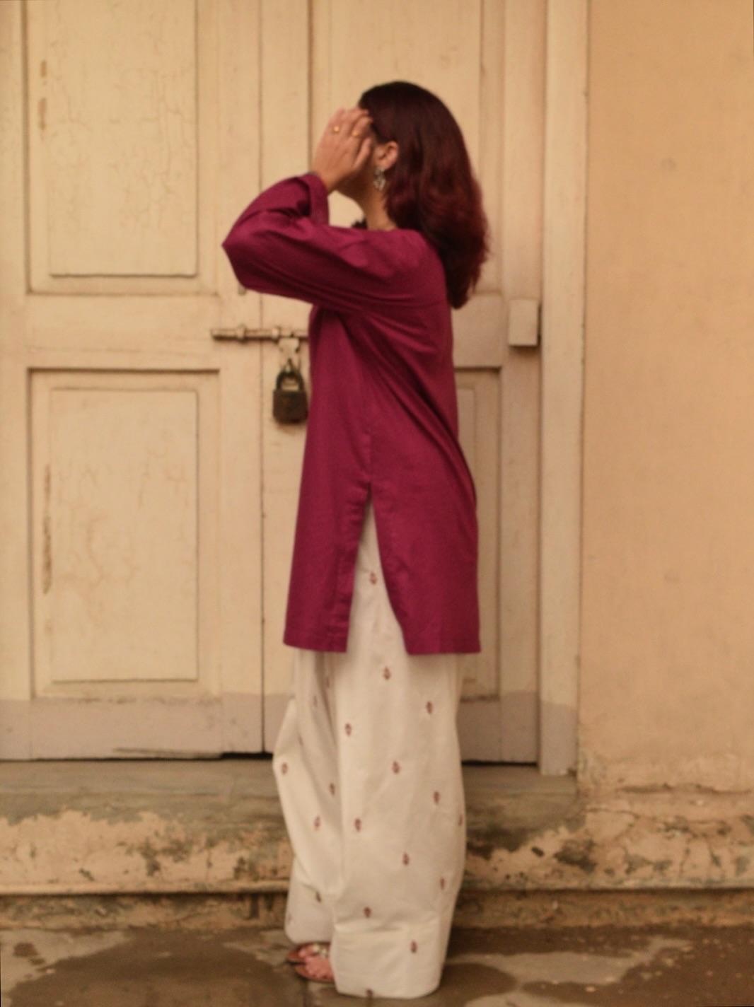 Maroon Kurti with White Farshi