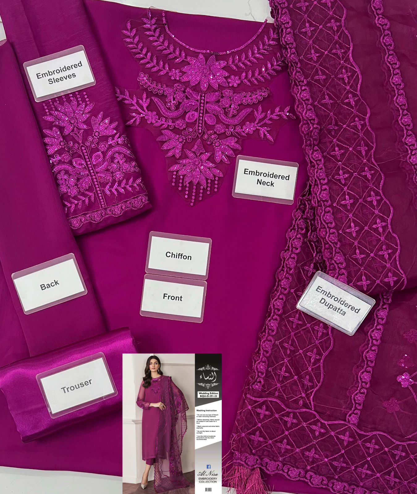 Al Nisa Maroon Embroidered Suit