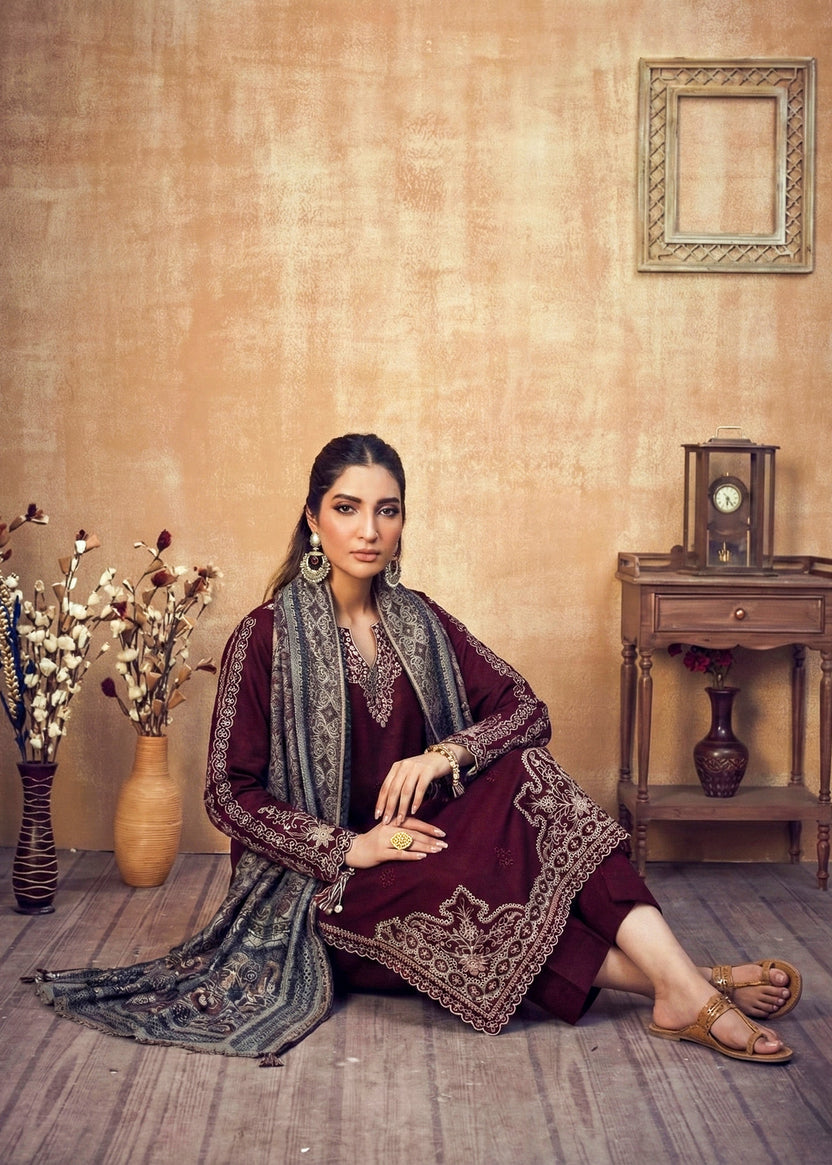 Elegant Maroon Embroidered Suit