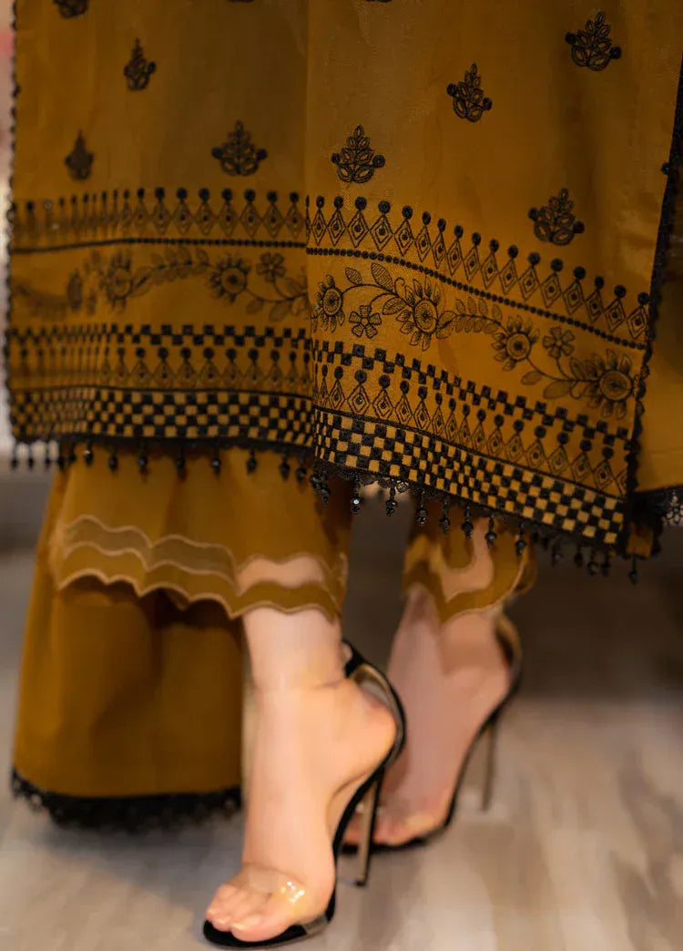 Ghazal embroidery 3pc | Embroidered Mustard Long Dress