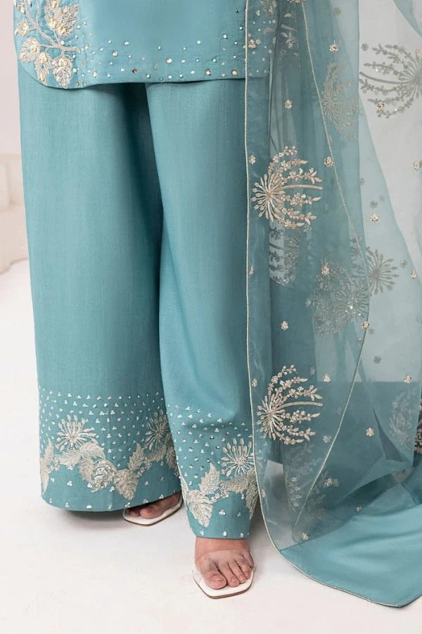 Emnrose 3pc | Elegant turquoise embroidered dress