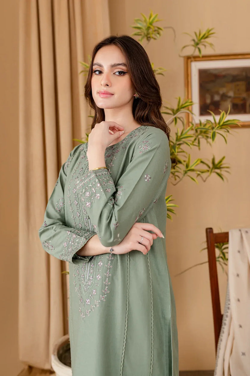 Zarnab 3pc | Embroidered Green Kurta Set