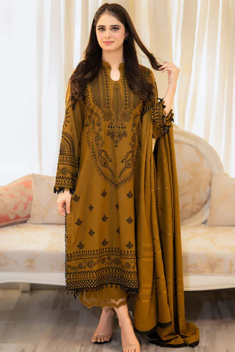 Ghazal embroidery 3pc | Embroidered Mustard Long Dress