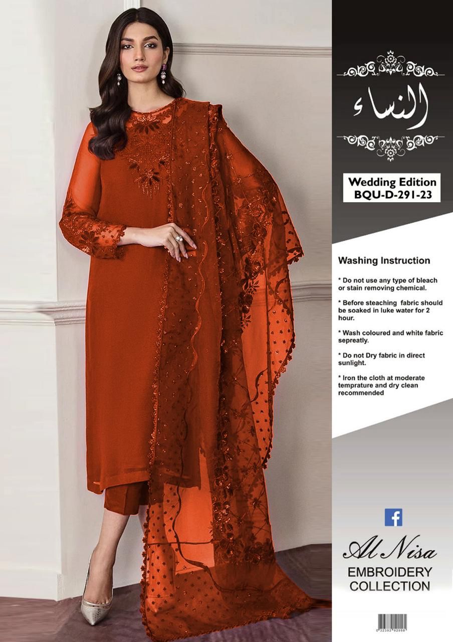 Al Nisa Maroon Embroidered Suit