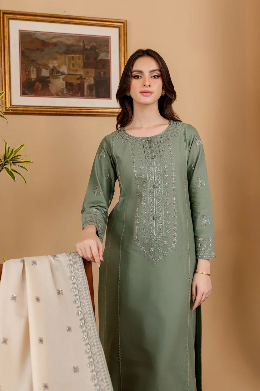 Zarnab 3pc | Embroidered Green Kurta Set