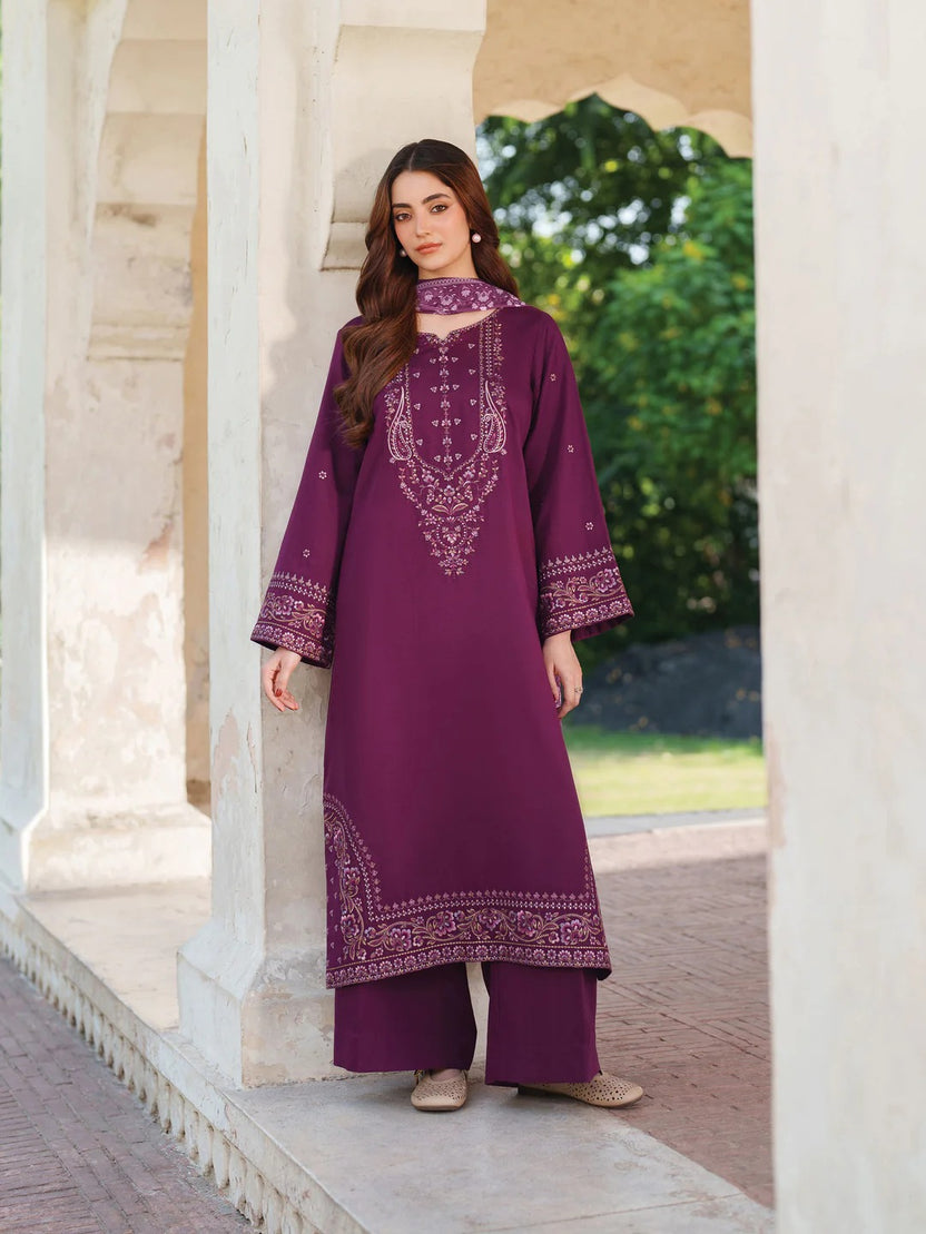 Kavish embroidery 3pc| Embroidered Plum Traditional Suit