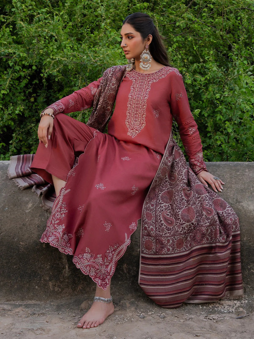 Embroidered three-piece ethnic suit