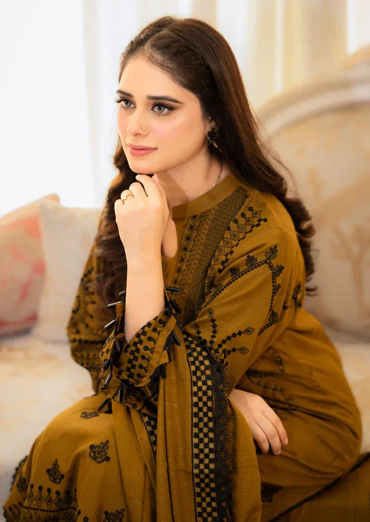 Ghazal embroidery 3pc | Embroidered Mustard Long Dress