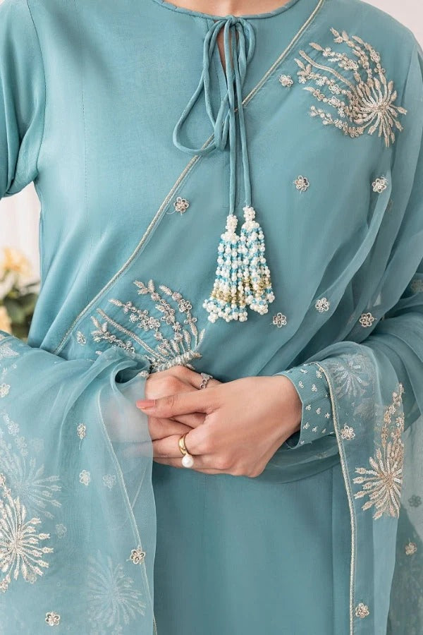 Emnrose 3pc | Elegant turquoise embroidered dress