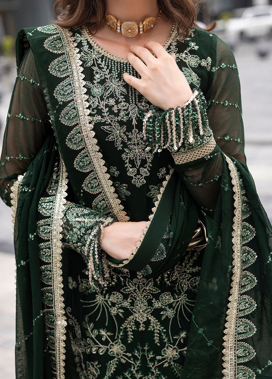 Sahane Embroidered Unstitched Suit - Dark Green