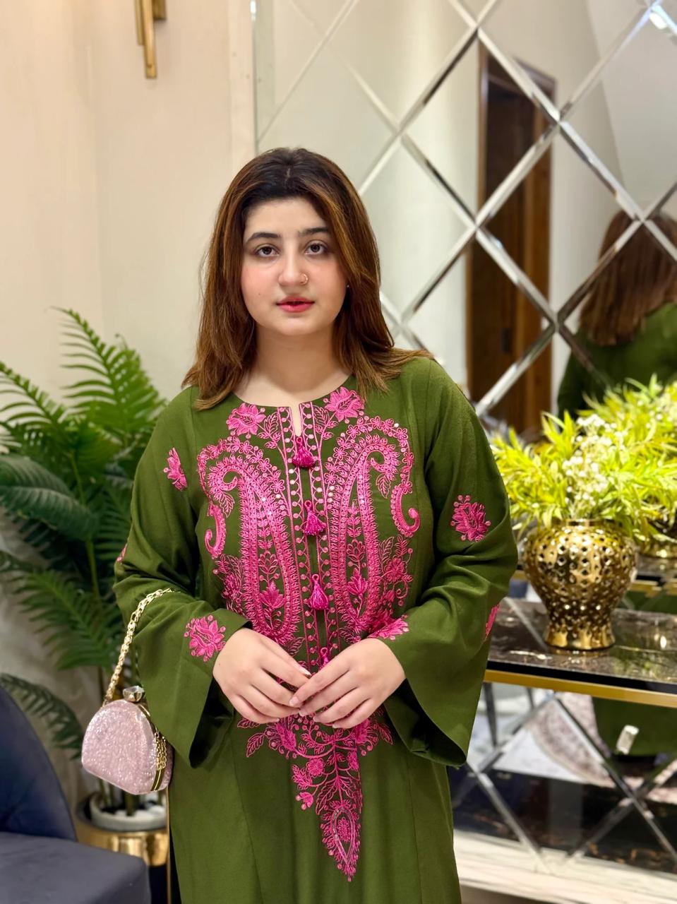 Embroidered Green Long dress