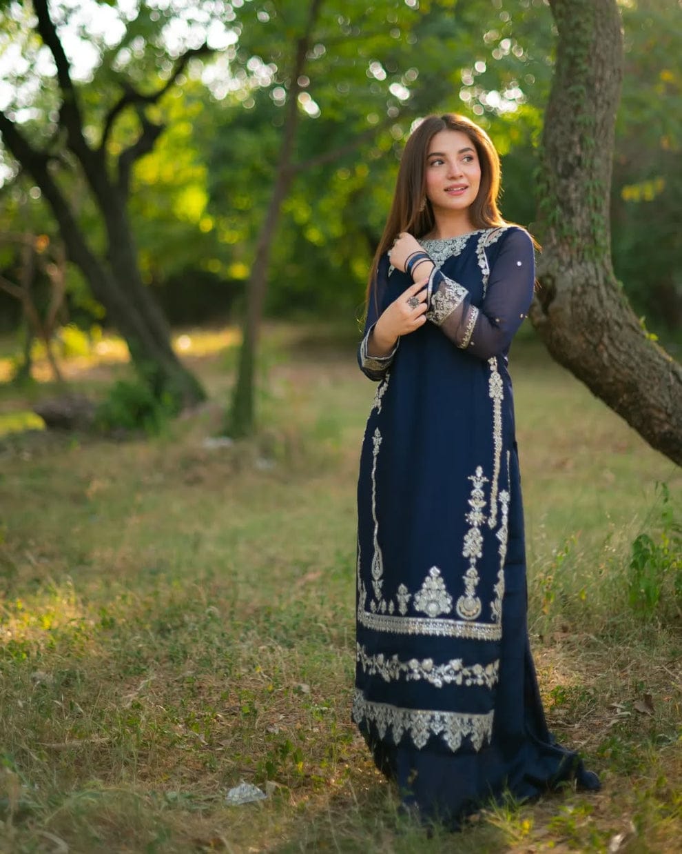 Agha jaan shefon embroided 3pc - blue 