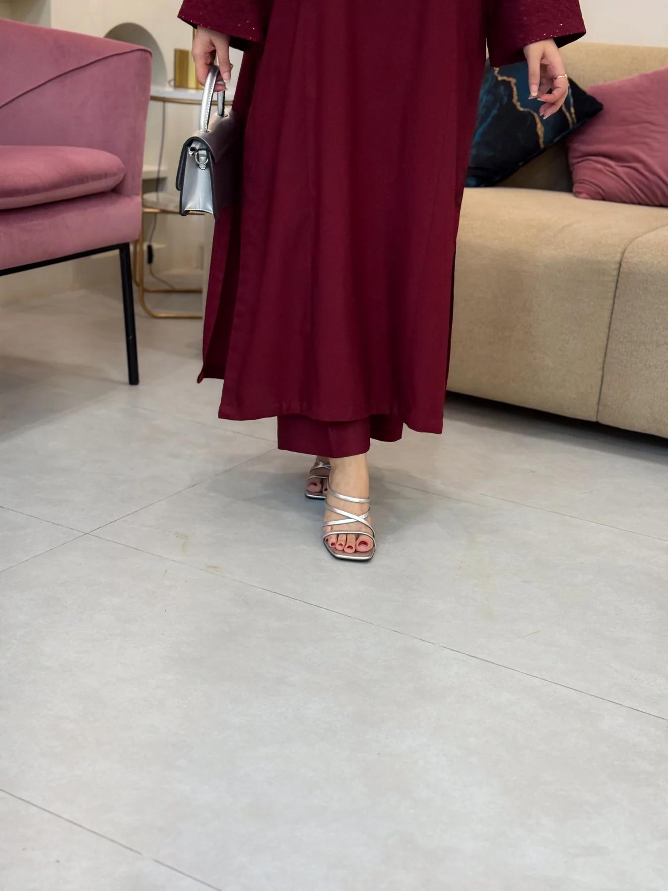 Wine Red long embroidery 2pc