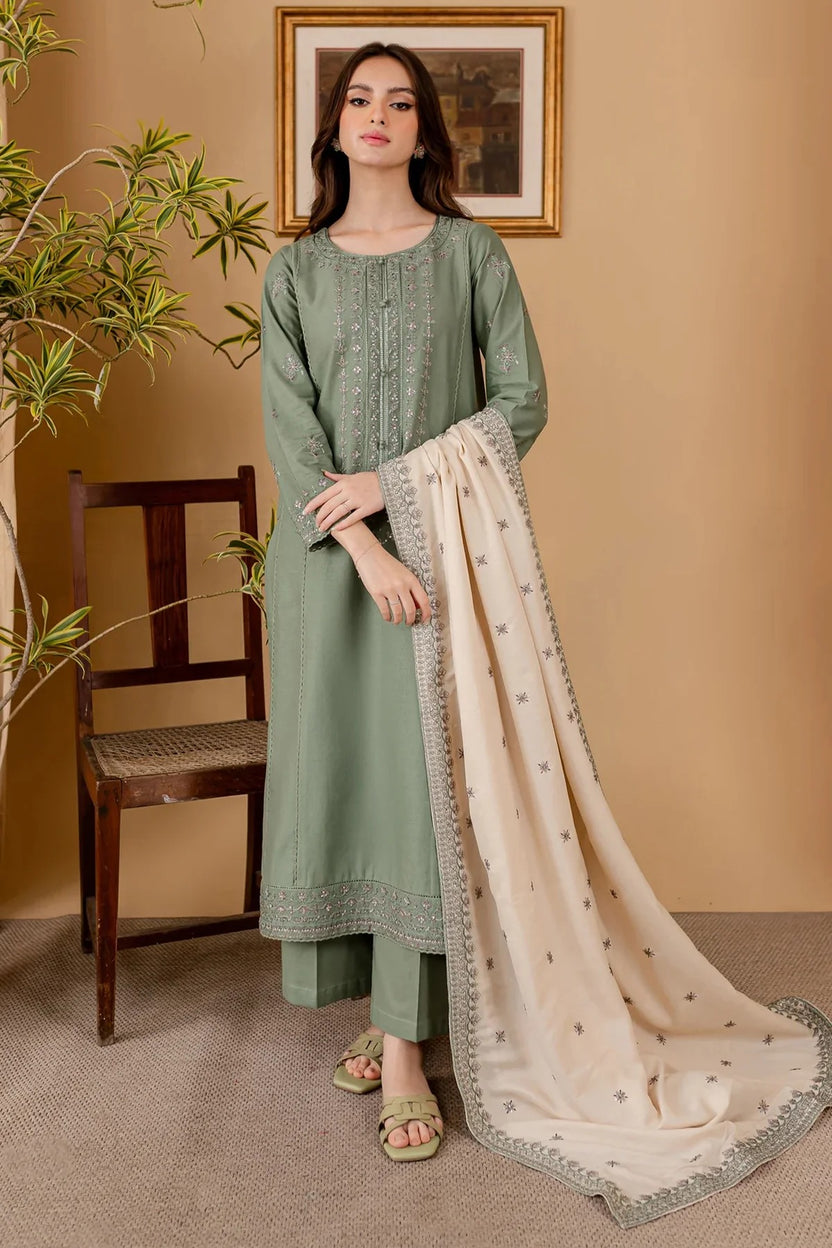 Zarnab 3pc | Embroidered Green Kurta Set