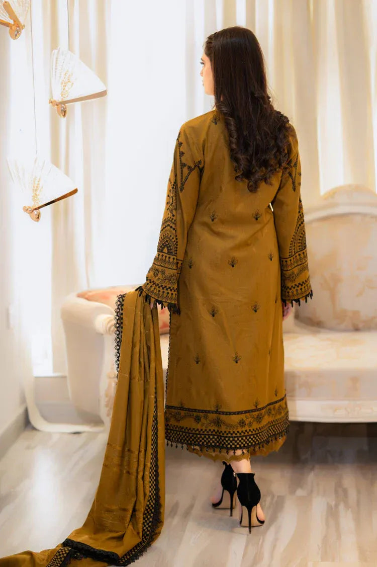 Ghazal embroidery 3pc | Embroidered Mustard Long Dress
