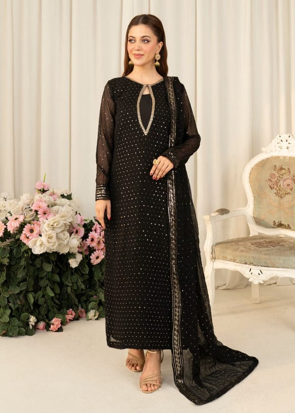 Noor Jahan embroided 3pc |Black Embroidered Chiffon Suit