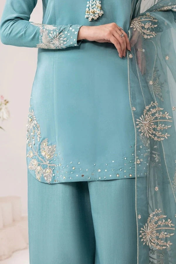 Emnrose 3pc | Elegant turquoise embroidered dress