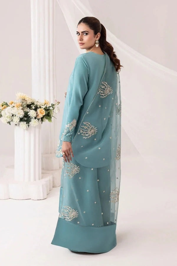Emnrose 3pc | Elegant turquoise embroidered dress