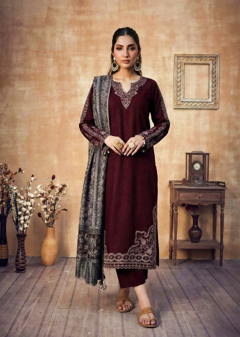 Elegant Maroon Embroidered Suit