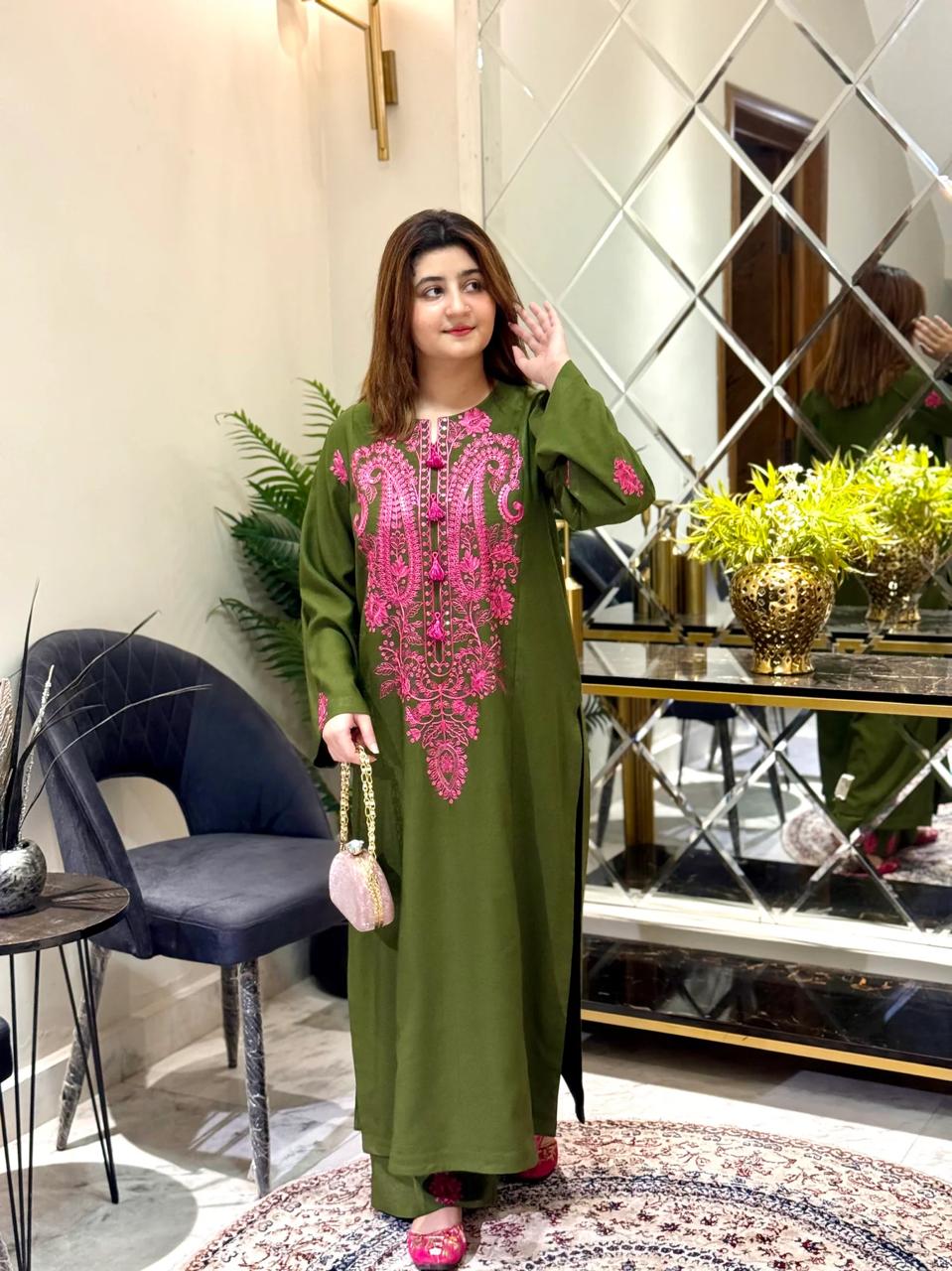 Embroidered Green Long dress