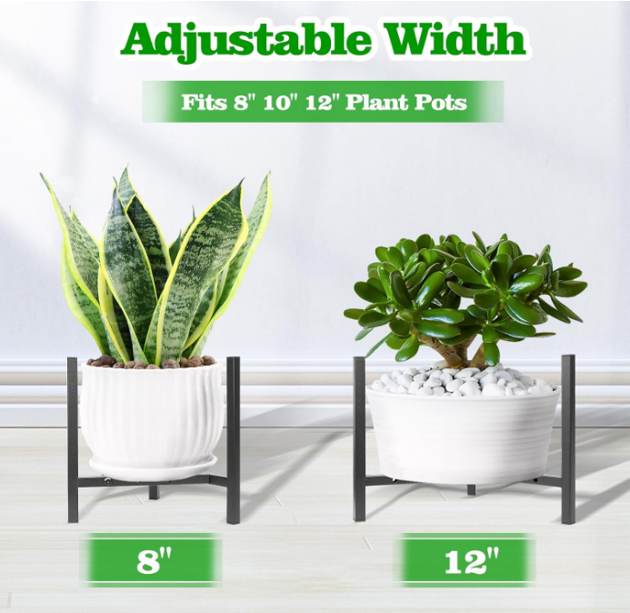 Plant Stand Indoor Adjustable, Metal Modern Plant Stand, Heavy Duty Stable Plant Pot Flower Holder Indoor Outdoor Corner, Fit 8 9 10 11 12 inch Pots, Black (Pot & Plant Not Included)