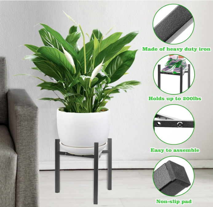 Plant Stand Indoor Adjustable, Metal Modern Plant Stand, Heavy Duty Stable Plant Pot Flower Holder Indoor Outdoor Corner, Fit 8 9 10 11 12 inch Pots, Black (Pot & Plant Not Included)