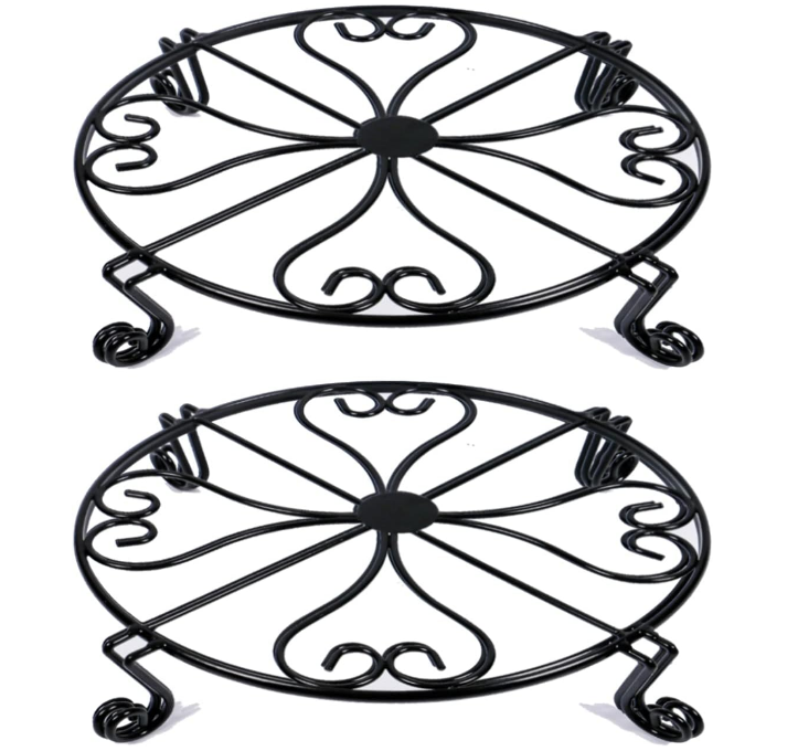 2 pack 10"-12" Rustproof Black Metal Plant Stands Heavy Duty Plants Holder Outdoor Indoor, Round Wrought Iron Flower Planter Pot Stand, Corner Gardening Pumpkin Stand - 10Inches
