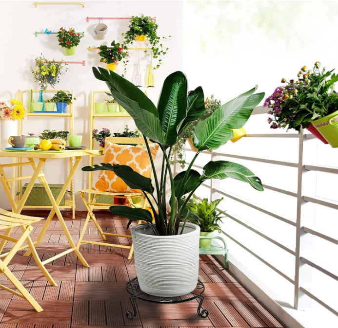 2 pack 10"-12" Rustproof Black Metal Plant Stands Heavy Duty Plants Holder Outdoor Indoor, Round Wrought Iron Flower Planter Pot Stand, Corner Gardening Pumpkin Stand - 10Inches