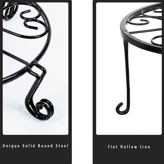 2 pack 10"-12" Rustproof Black Metal Plant Stands Heavy Duty Plants Holder Outdoor Indoor, Round Wrought Iron Flower Planter Pot Stand, Corner Gardening Pumpkin Stand - 10Inches