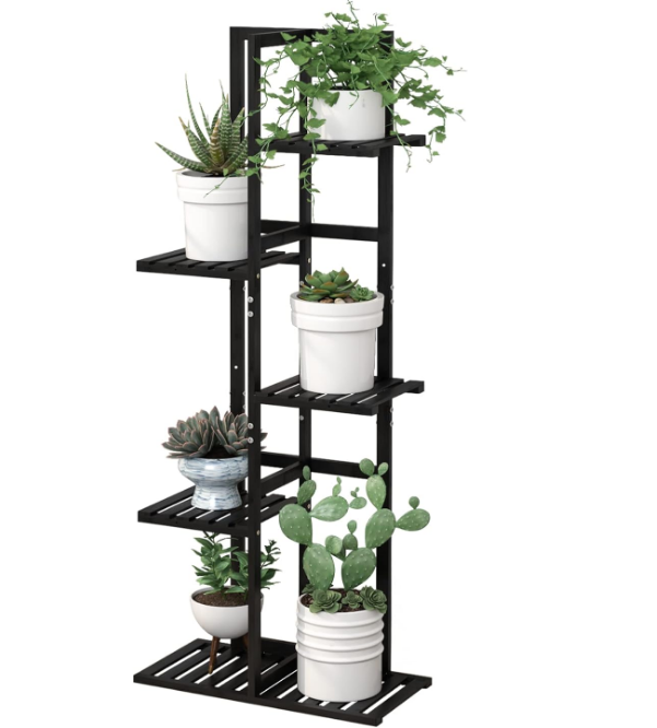 5 Tier Bamboo Plant Stand Rack 6 Potted Multiple Flower Pot Holder Shelf, Indoor&Outdoor Planter Display Shelves for Patio Garden, Living Room, Corner Balcony and Bedroom,Black