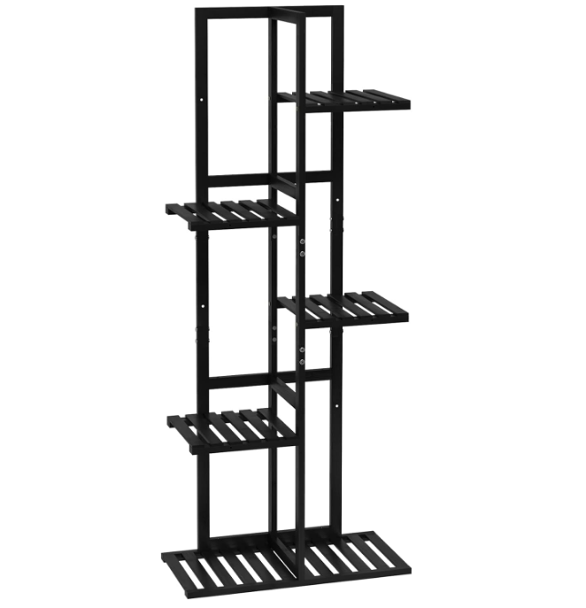5 Tier Bamboo Plant Stand Rack 6 Potted Multiple Flower Pot Holder Shelf, Indoor&Outdoor Planter Display Shelves for Patio Garden, Living Room, Corner Balcony and Bedroom,Black