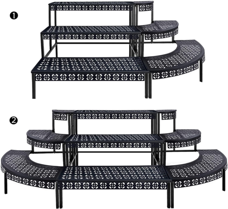 3 Tier Stair Style Large Metal Plant Stand, Garden Display Shelf Flower Pot Holder Storage Organizer Rack for Indoor Home Outdoor Patio Balcony Yard( Black, Rectangle)